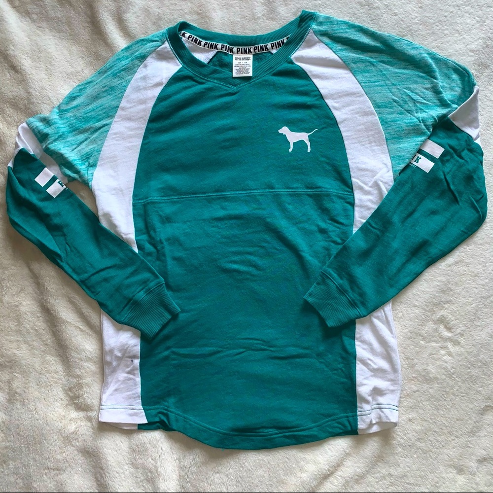 XS VS PINK Sea Green Campus Crew